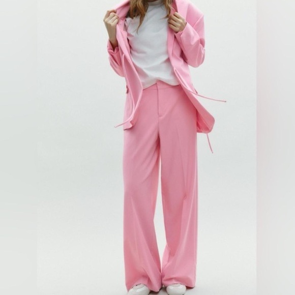 Zara Pants - NWT Zara Women's Pink Wide Leg Cotton Pants XL, S Pastel Pink